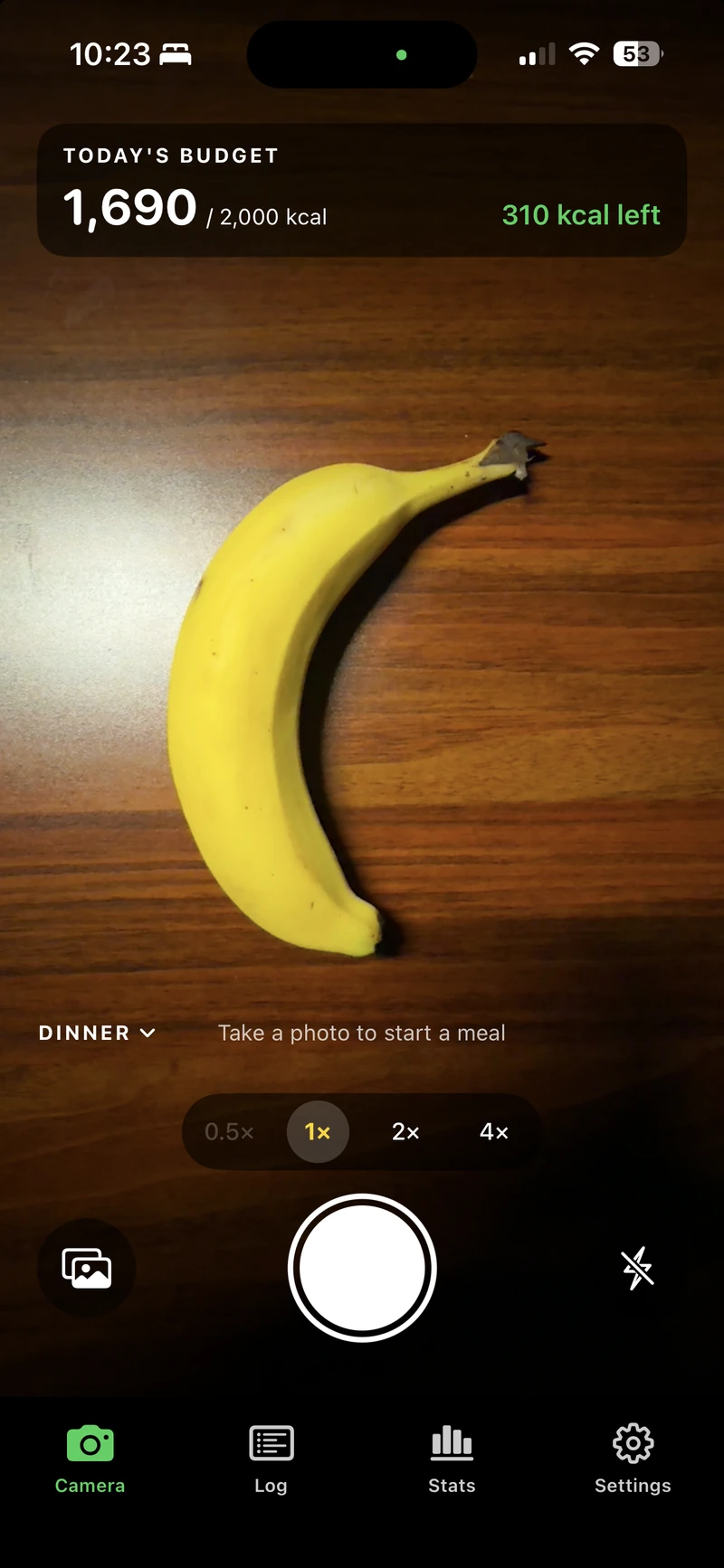 HungerSnap camera screen.